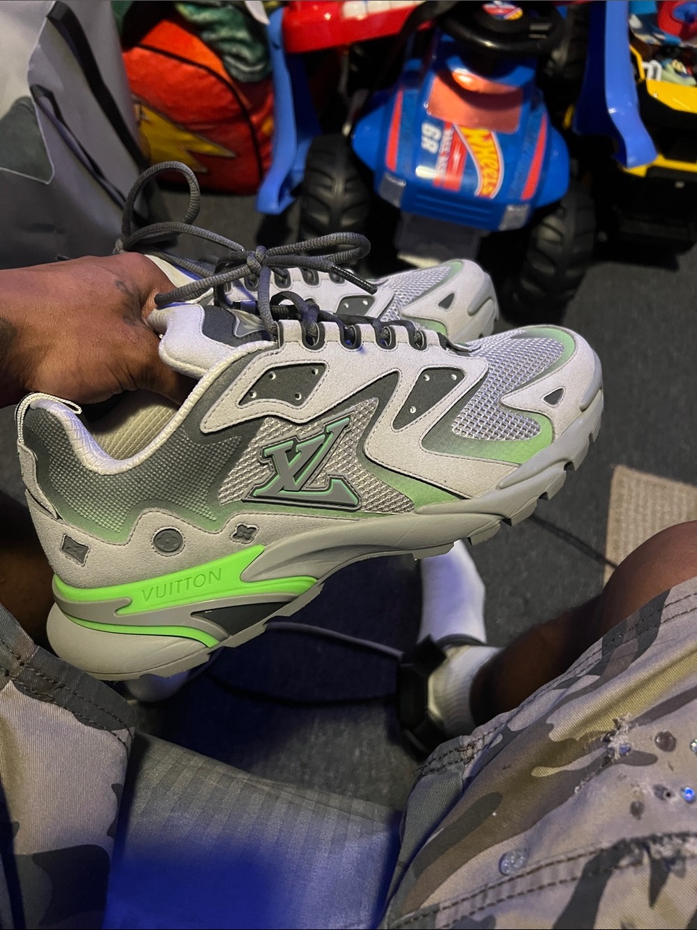 Louis Vuitton Gray and Neon Green LV Runner Sneakers